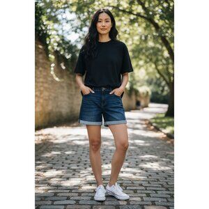 Tommy Hilfiger Women's Cuffed Jean Shorts Dark Wash Size 14 Denim